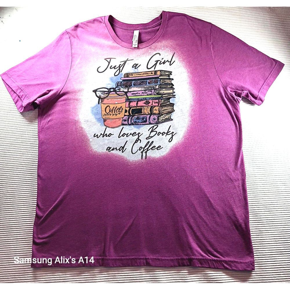 Bella Canvas Just A Girl Who Loves‎ Books and coffee Tshirt Cute  Sz 2XL Purple